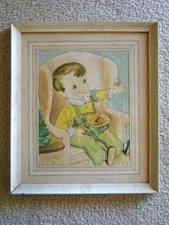 Sweet 1940s Framed Under Glass Print, LITTLE JACK HORNER SAT IN THE CORNER, PLUM
