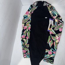 Hurley Women  s Long Sleeve Swimsuit, Black With Sleeve Multicolores, Size XS