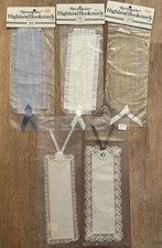 Rectangular Highland Bookmark Cross Stitch  W/ Ribbon Blue, Cream, Brown