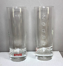 BEEFEATER 1820 London Dry Gin (2) Etched Tall Highball Glasses ~ 6 1/2" Tall