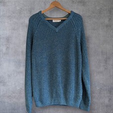 Mens HG Field Heritage Chunky Knit Jumper Size Large Blue 100  Acrylic VGC
