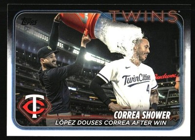 2024 Topps Correa Shower: López Douses Correa After Win #155 Minnesota Twins