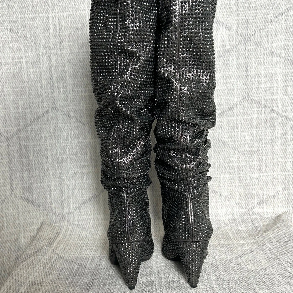 Botas inclinadas brillantes con estrás de peltre INC Geri para mujer tacón alto hasta la rodilla Foto 4 de 4