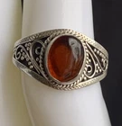 Vintage Style Sterling Silver Filigree Carnelian? Split Shank Ring Size 7.25