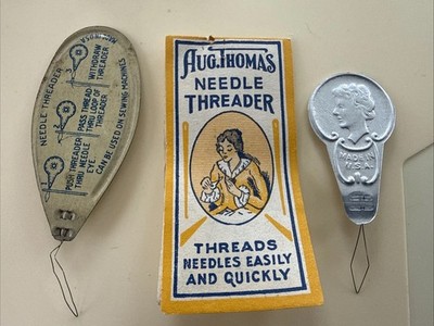 Lot Of 2 Vintage Wire Needle Threader ~ Sewing AUG. THOMAS & UNBRANDED Threaters