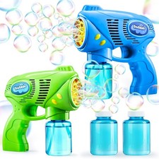2 Kids Bubble Gun with 2 Bottles Refill Solution, Bubble Machine Gun for Todd...