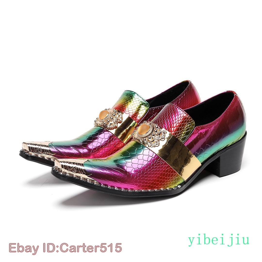 SAOLA Mocassini uomo metallo strass punta modello pelle di serpente scarpe colorate tacco medio