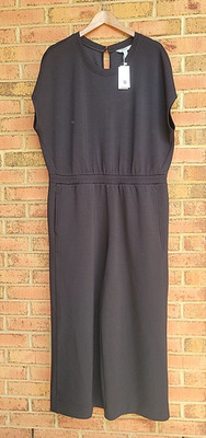 SPANX Air Essentials Black Cap Drape Sleeve Culotte Crop Cinch Jumpsuit 1X