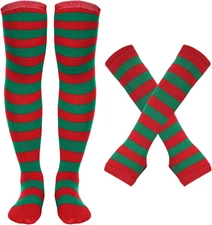 Women's Striped Knee High Socks, Over Knee Thigh High Socks, Arm Warmer and Fing