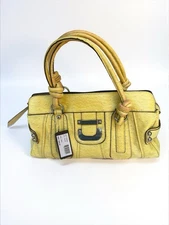 Y2K GUESS Bright Yellow Ostrich Studded Feet Shoulder Purse Bag Daria NWT Flaws