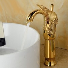 Gold Color Brass Bathroom Basin Sink Faucet Single Handle Mixer Tap Swan Design