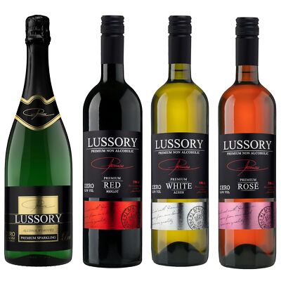 Lussory Premium Non-Alcoholic Wine Sampler Set (Merlot, Rose, Tempranillo, Brut)