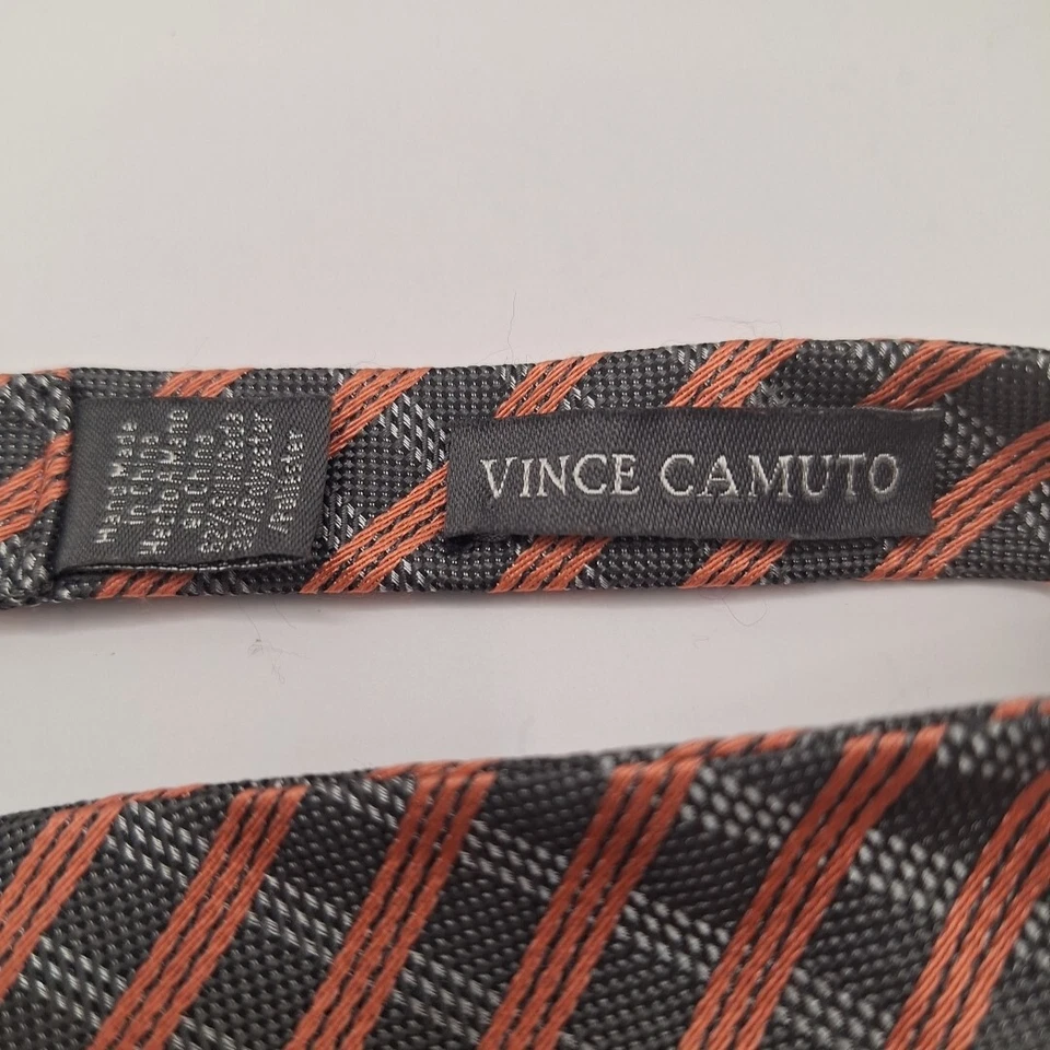 Vince Camuto Silk Bow Tie Grey & Orange Check Adjustable  - Image 2 of 4