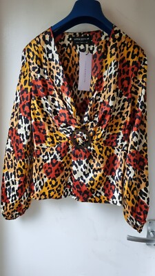 Little Mistress Women's Leopard Print Multicoloured Long sleeve Blouse Size 12
