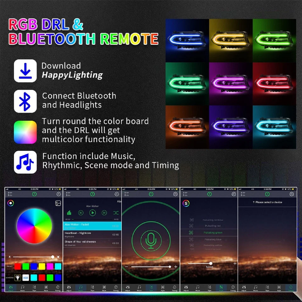 RGB Projector Headlights For 2015-2021 Dodge Charger With Color Changing System - Image 4 of 4