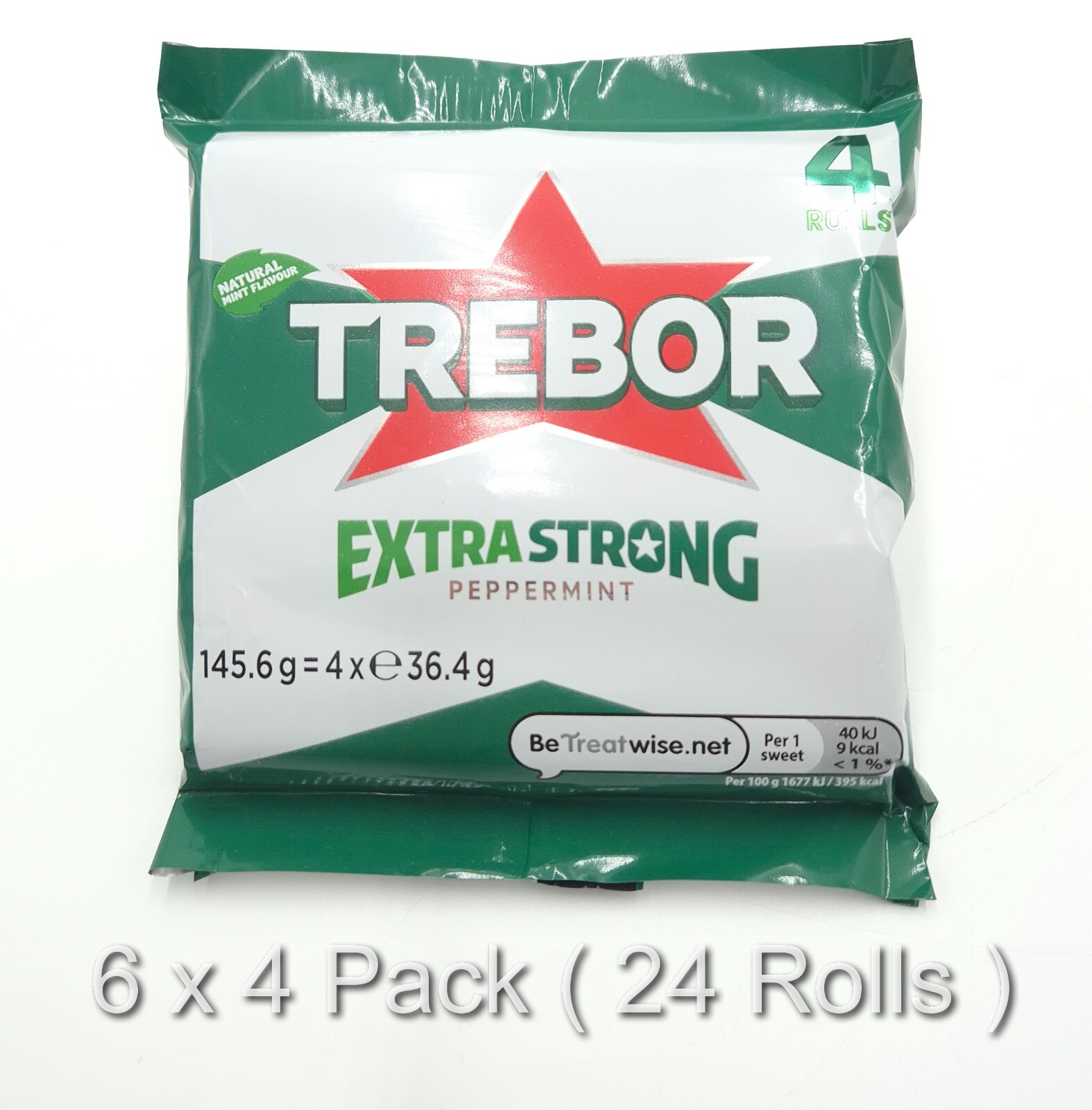 TREBOR EXTRA STRONG MINTS PEPPERMINT X 24 ROLLS ( 6 X 4 PACK )