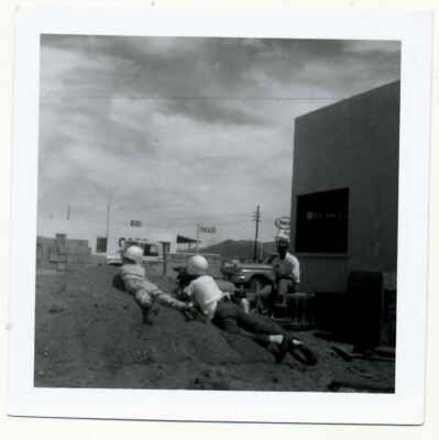 E28 - VINTAGE PHOTO BOYS PLAYING TARGET PRACTICE, ENCO GAS STATION SIGN & CAFÉ