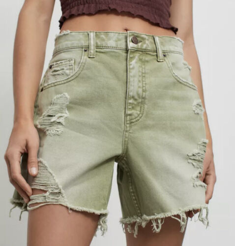 Urban Outfitters BDG Dropped Rise Denim Shorts Women’s Size 27 Moss Fray Hem $65