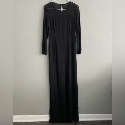 Boston Proper Black Maxi Dress w Slit Mesh Accent Long Sleeves Size S/M ?  READ | eBay