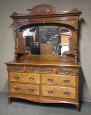 Edwardian Walnut and Mahogany Mirror Back Sideboard