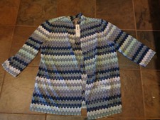CHICO'S BLUE LACED LINES OMBRE CARDIGAN JACKET SIZE 2/ 12-14 LARGE NWT