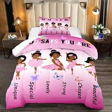 African American Ballerina Comforter Set Black Girls Bedding Set Ultra Soft M...