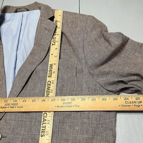 Tasso Elba Blazer Linen Cotton Blend Island Wear Large 42-44 Glen Plaid Grey image 13