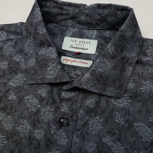 Ted Baker Mens Dress Shirt Floral Embroidery 16.5 = Large Regular Fit PRISTINE - Picture 6 of 13