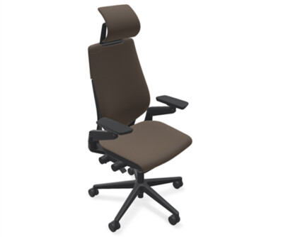 Steelcase Gesture Headrest Task Desk Chair Black Frame Buzz2 Chocolate Fabric