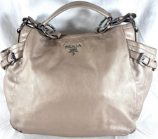PRADA Metallic Rose Gold Leather Satchel Tote Shoulder Bag Made in Italy