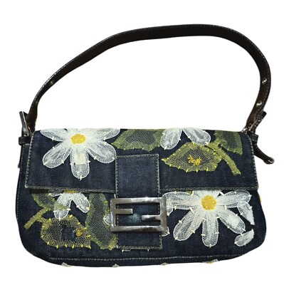 Fendi Denim Baguette Bag with Daisies Vintage 2000s UK