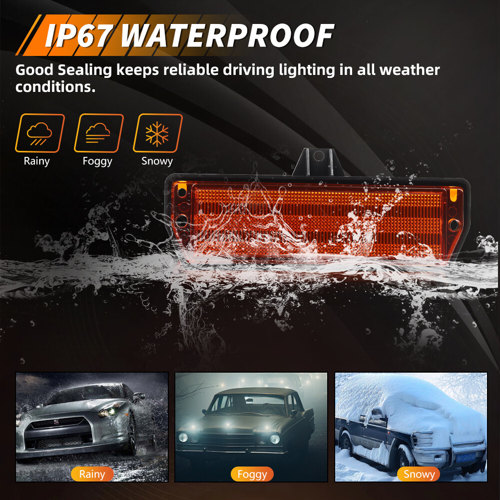 4PCS Amber Front & Red Rear Bumper Side Marker Lights For 1971-1973 Ford Mustang