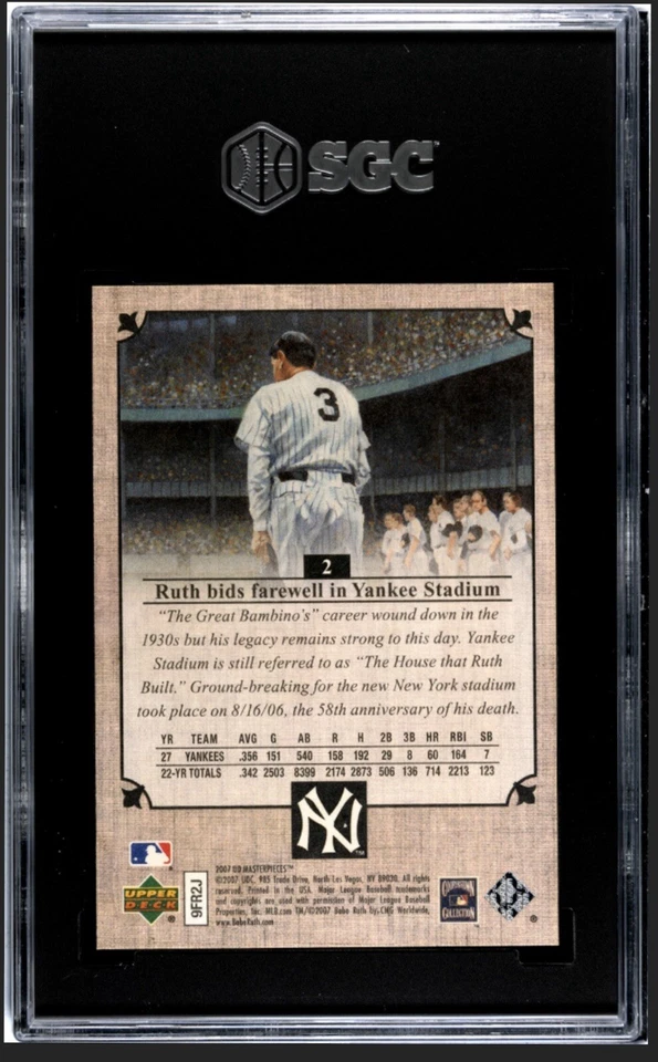 贝比·鲁斯 SGC 10 完美宝石完好 2007 Upper Deck UD 杰作 #2 — 第 3/3 张图片