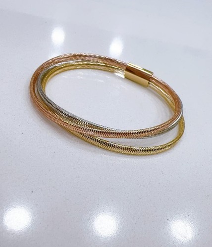 Bracciale Elastico a Molla in ORO TRICOLORE Taglia Unica ORO 18 KT 750% - Photo 9/9