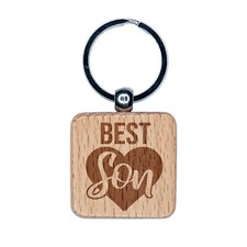 Best Son in Heart Engraved Wood Square Keychain Tag Charm