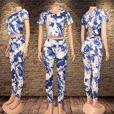 Women's Two Piece Outfit Sleeveless Casual Sports Crop Top Leggings Pants Set