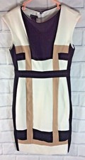 New Direction Size 6 Beige Black Color Block Sleeveless Sheath Dress Career (Ys)