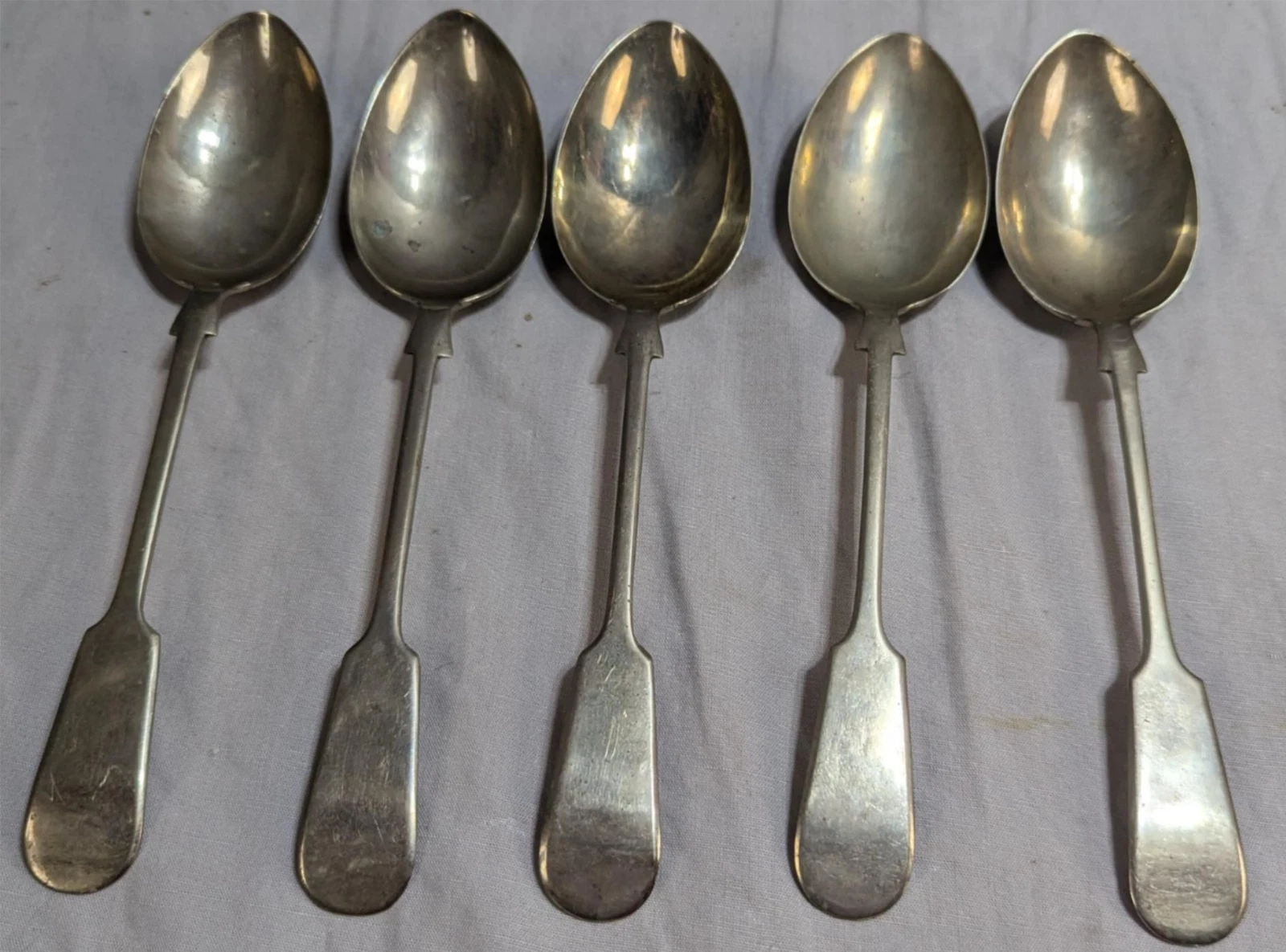5 Large Antique Fiddleback Serving Spoons F. Bros Fenton Brothers BP 7.7 Ozt