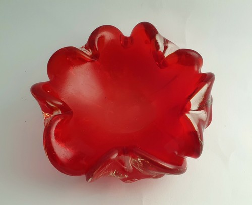 SCHALE MURANO ROT ÜBERFANG BOWL HAND BLOWN GLASS ITALIAN MID CENTURY RED VINTAGE - Picture 8 of 9