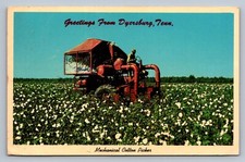 Postcard Tennessee Dyersburg Greetings Mechanical Cotton Picker Chrome   L721
