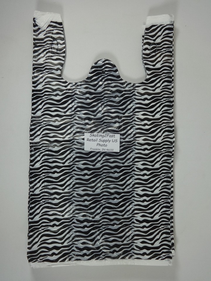 500 Qty. Zebra Print Design Plastic TShirt Retail Shopping Bags w