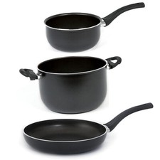 Set Pasta Ravelli Padella, Casseruola e Pentola Antiaderente Alluminio Nero 