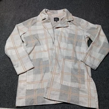BBJ LA Los Angelas Open Coatigan Women Large Gray Plaid Cozy Soft