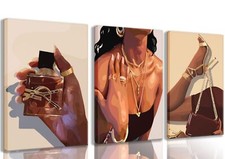 3Pcs Black Girl Wall Art African American Canvas Woman Pictures Fashion Girl ...