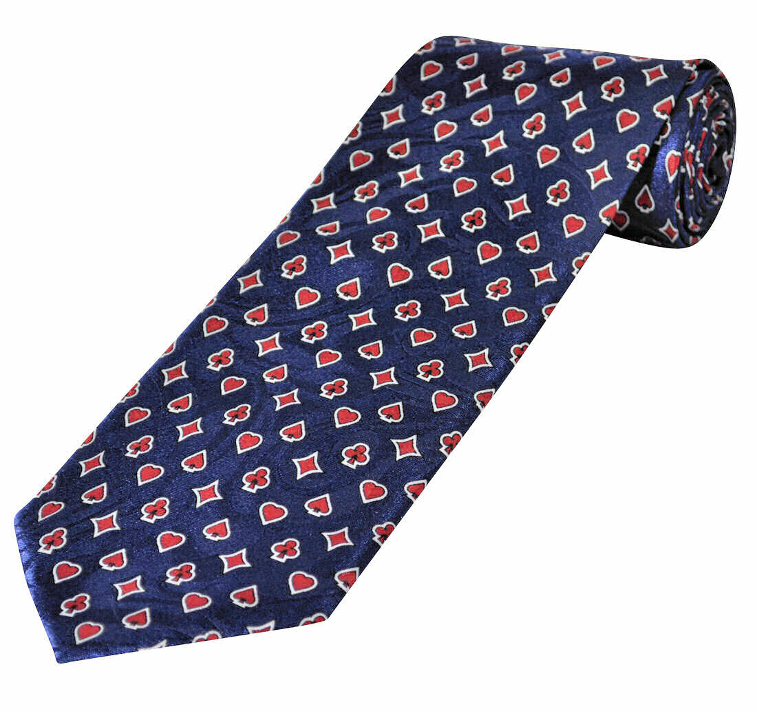 THE TIE STUDIO - Playing Cards Suits Symbols on Navy Men's Novelty Tie
