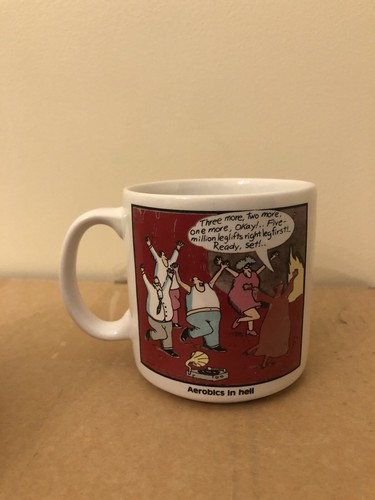 The Far Side Gary Larson Coffee Mug 1984 Aerobics in Hell H31 - Picture 3 of 6