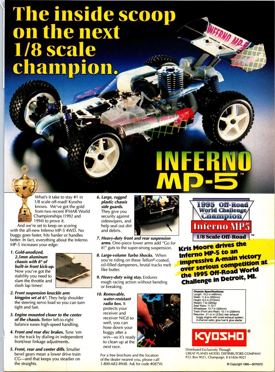 Kyosho Inferno MP-5 Vintage 1994 Wall Decor Ephemera 1/8 Scale Off