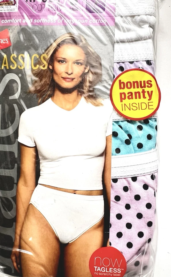 Hanes Classics Women's Panties 4 Pair High Cut Cotton White Dot Underwear Size 7 - Image 2 of 4