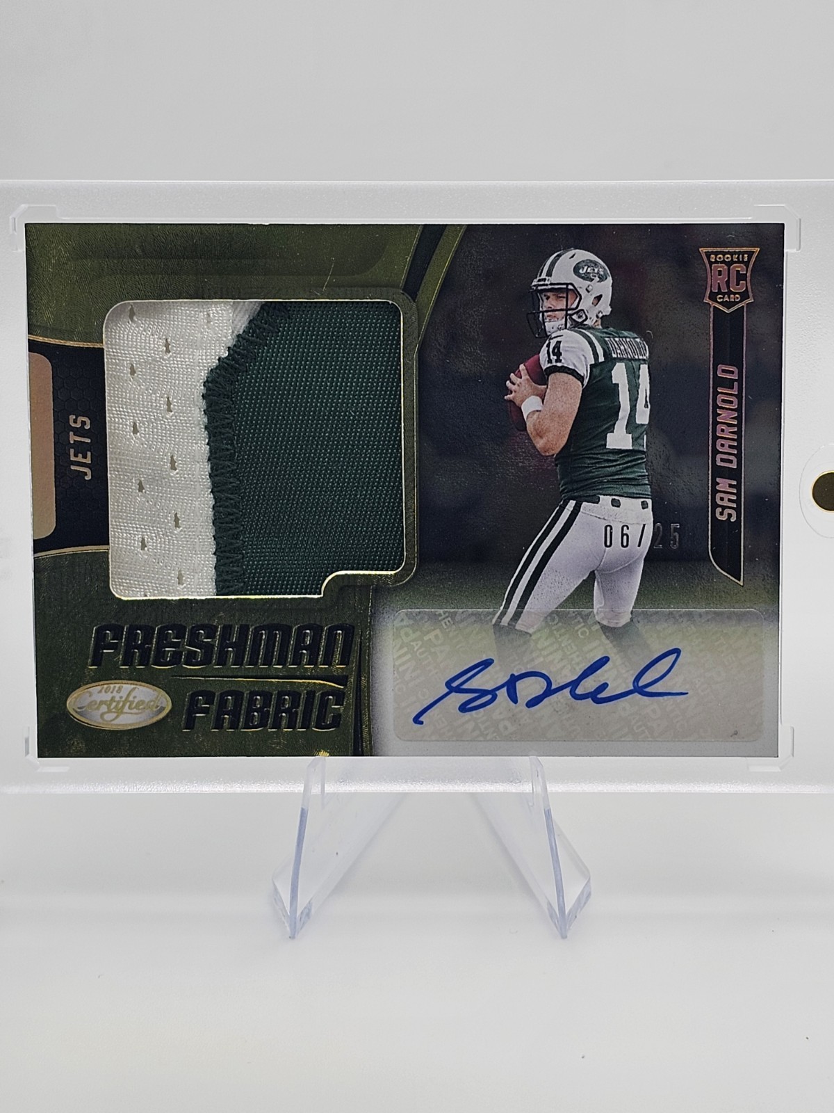 2018 Panini Certified Freshman Fabric Sam Darnold Rookie #205 Mirror Gold 06/25