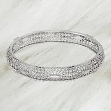 925 Sterling Silver Womens 2-1/4" Dia. Opening Style 7" Bangle Bracelet D394